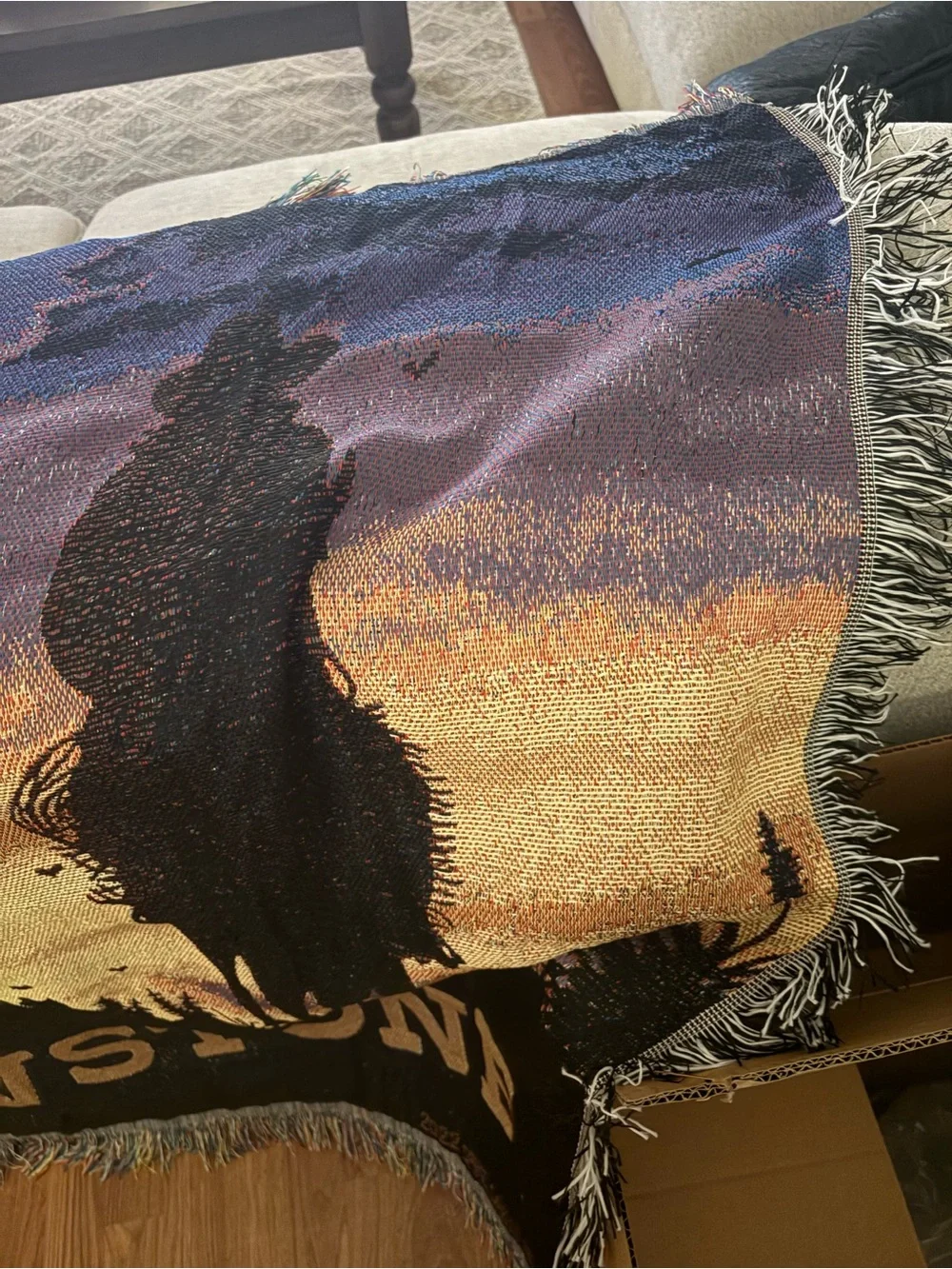 Yellowstone Cowboy Silhouette Woven Throw Blanket - Sunset Colors